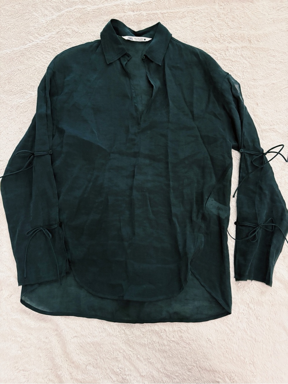 Zara Black Tie-Sleeve Button-Down Shirt